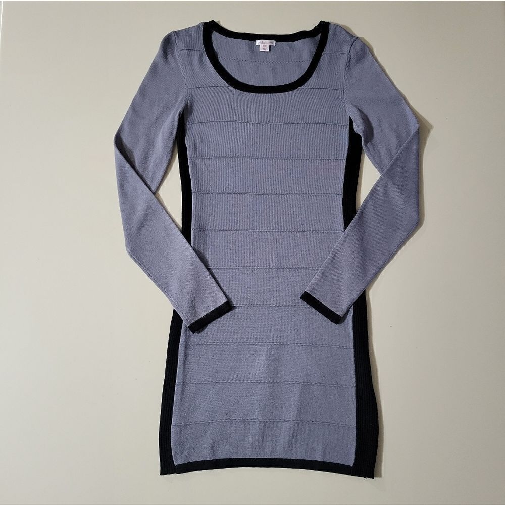 Xhilaration Black and Gray Scoop-neck Knit Long Sleeve Knit Midi Dress